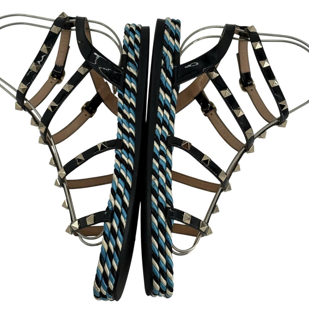 Valentino Rockstud Caged Leather Platform Sandals EU 40 Blue Braided - Picture 4 of 12